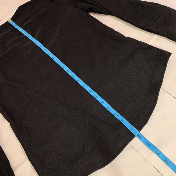 Calvin Klein XS Office Work Career Blouse Roll-up Sleeves Black White Gold Zip - Picture 12 of 16